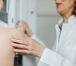 Woman getting a mammogram